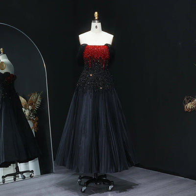 Sharon Said Luxury Beaded Black Green Strapless Dubai Evening Dress for Women Wedding Midi Formal Party Gowns SS224 Customized