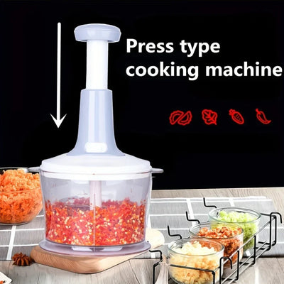Manual Food Processor Garlic Press - Hand-Powered Meat Grinder Vegetable Chopper and Dicer, Plastic Kitchen Gadget