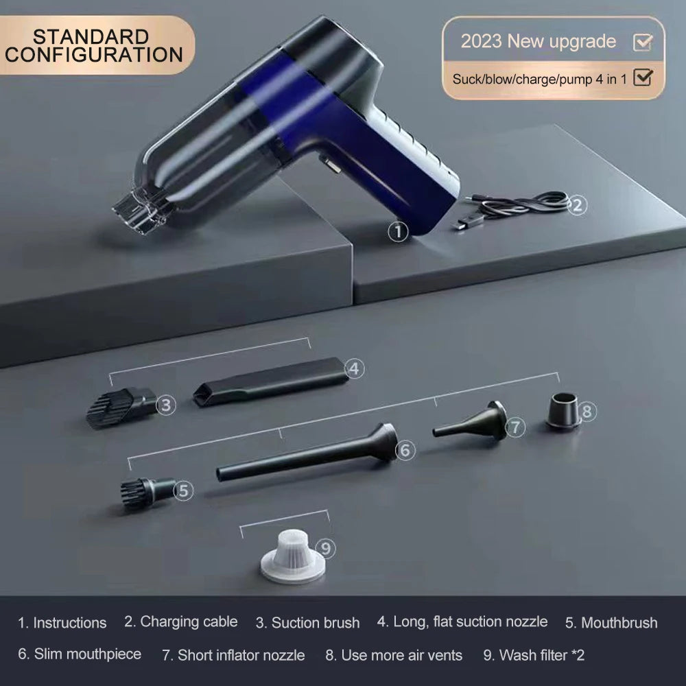 99000Pa Portable Compressed Air Duster 2 in 1 Air Blower & Vacuum Cleaner Cordless Duster Blower for Keyboard Computer Cleaning