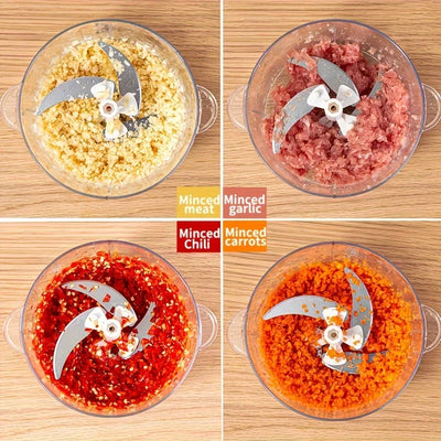 Manual Food Processor Garlic Press - Hand-Powered Meat Grinder Vegetable Chopper and Dicer, Plastic Kitchen Gadget