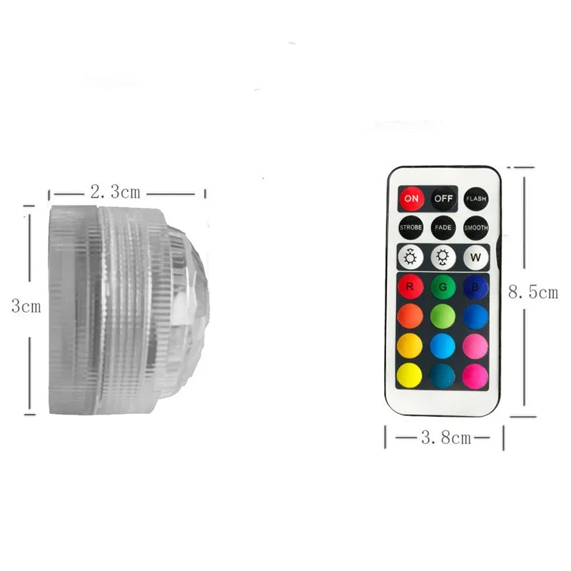10 LEDs Submersible Light with Remote Control Battery Powered Underwater Night Lamp for Pool Vase Bowl Wedding Party Decoration