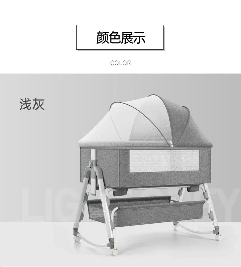 Multi Functional Baby Crib with Foldable Height Adjustment Splicing, Portable and Movable Bedside Swing, Cradle, Sleeping Bed