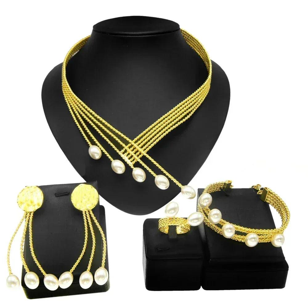 Women jewelry set latest brazilian gold plated earrings luxury necklaces mixed designs pie sets