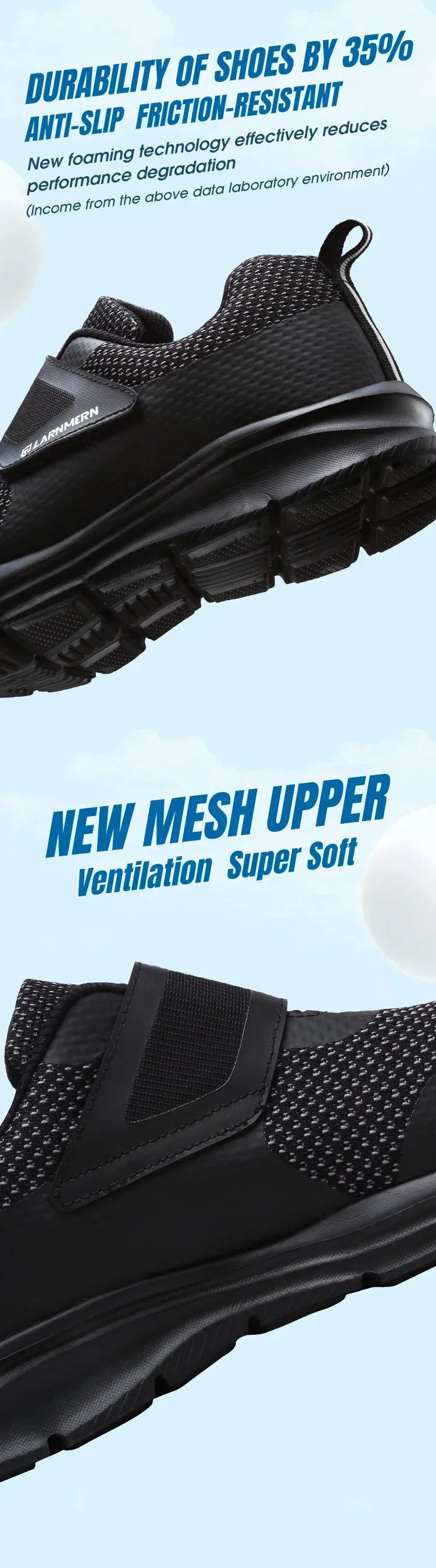 LARNMERN Men's Safety Shoes Steel Toe Construction Protective Footwear Lightweight 3D Shockproof Work Sneaker Shoes Size 42