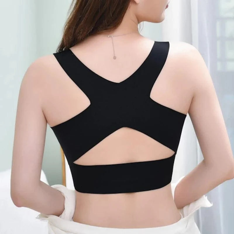 Women Push Up Bra Posture Corrector Bralette Front Closure Cross Back Tops