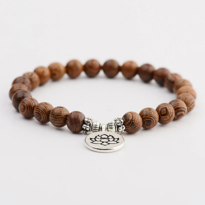 Ethnic Buddhism Lotus Pendant Bracelet Homme Women's Chakra Wood Beaded Bracelet Drop Shipping