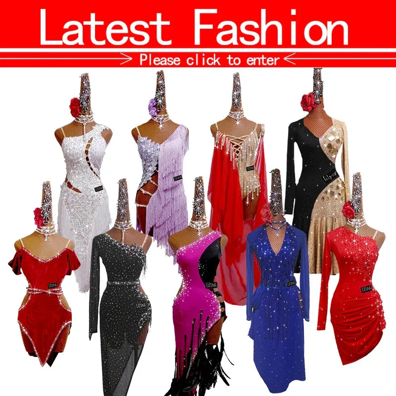 Latin Dance Performance Dress New Women's Customized Big Red Waist Fringe Dance Dress