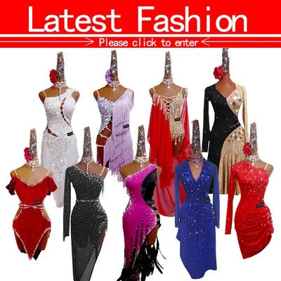 Latin Dance Performance Dress New Women's Customized Big Red Waist Fringe Dance Dress