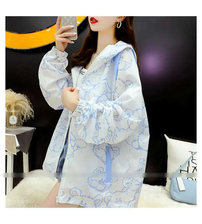 Summer Thin Sunscreen Jacket Women New Kawaii Bear Print Coats Female Casual Korean Loose Zipper Windbreaker