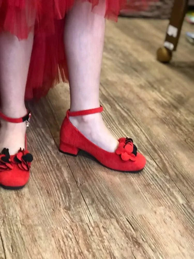Kids Velvet Black, Pink, Red Leather High Heeled Shoes 3-15T | Girl's Princess Shoes For Party, Wedding, Dance | Children's Fashion
