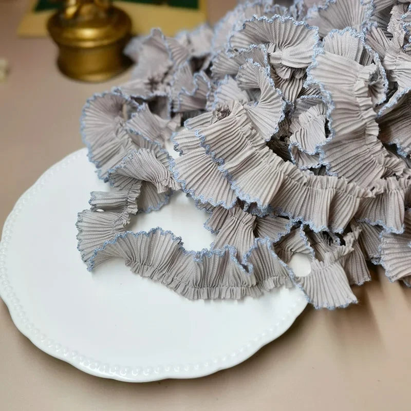 4M/lot 3cm Wine red/pink/Beige Chiffon Pleated Lace Dog Tooth Ruffle Lace Trimming for Dress Pet Cloth Home Decoration X1496