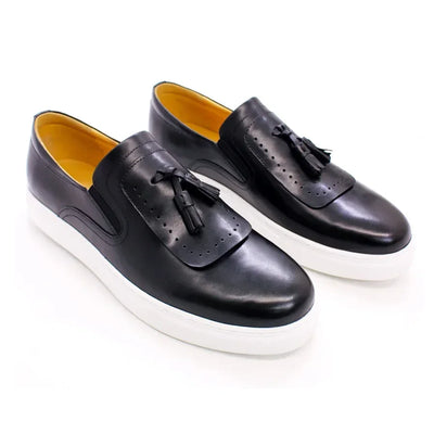 Leather casual shoes tassel high-end handmade men's shoes comfortable round toe flat shoes office banquet men's loafers