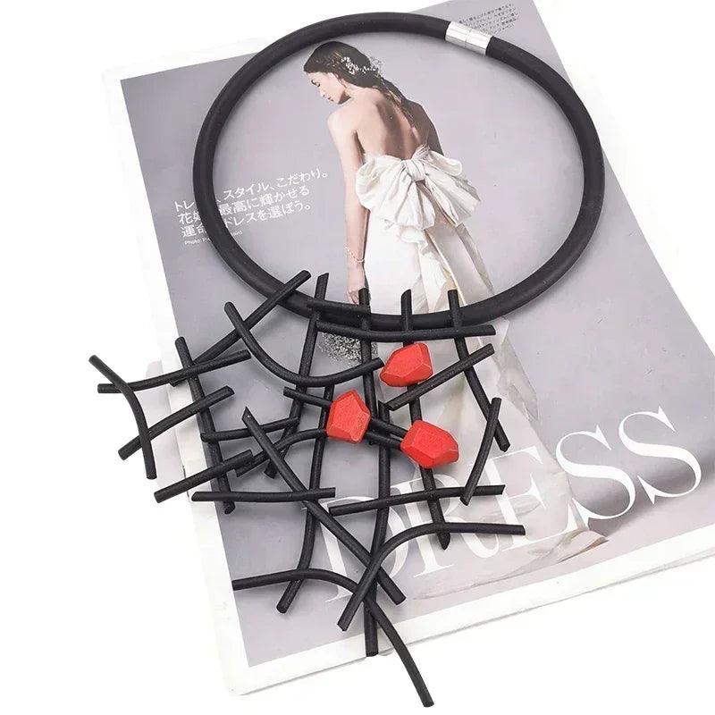 Ukebay new designer luxury necklaces women handmade gothic pendant necklace rubber jewelry wooden accessories statement