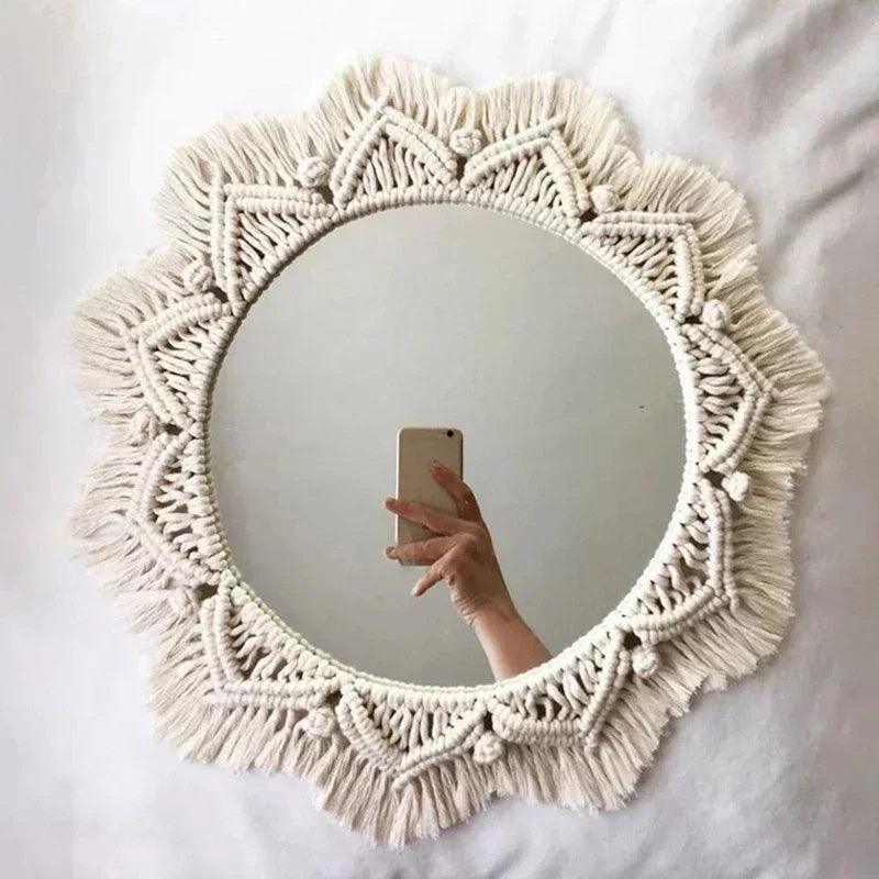 Macrame decorative wall mirror boho home decor makeup aesthetic mirrors living room bedroom christmas wedding