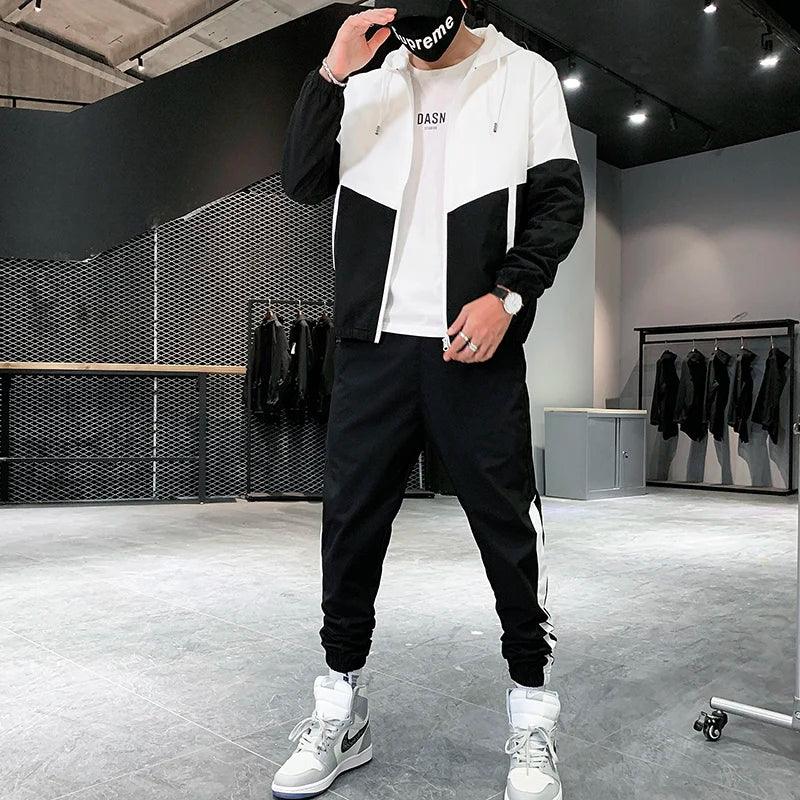 2025 Men Tracksuit Casual Joggers Hooded Sportswear Jackets And Pants 2 Piece Sets Hip Hop Running Sports Suit - Elanique