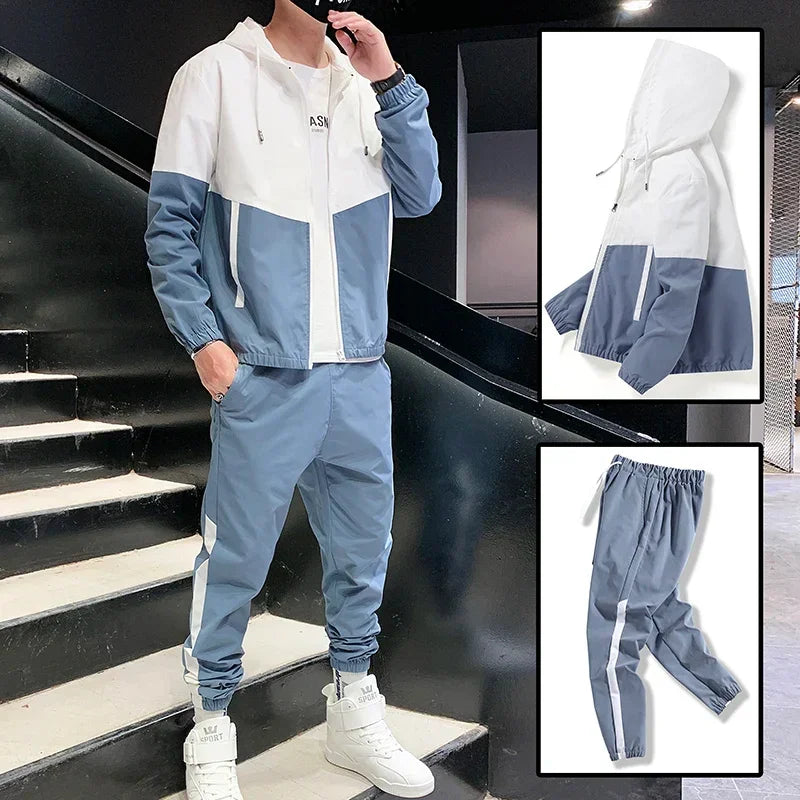 2025 Men Tracksuit Casual Joggers Hooded Sportswear Jackets And Pants 2 Piece Sets Hip Hop Running Sports Suit - Elanique