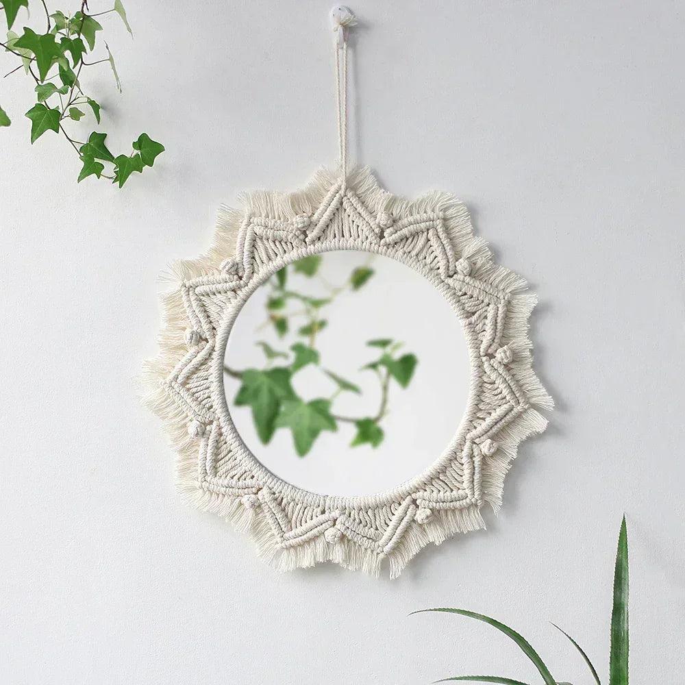 Macrame decorative wall mirror boho home decor makeup aesthetic mirrors living room bedroom christmas wedding