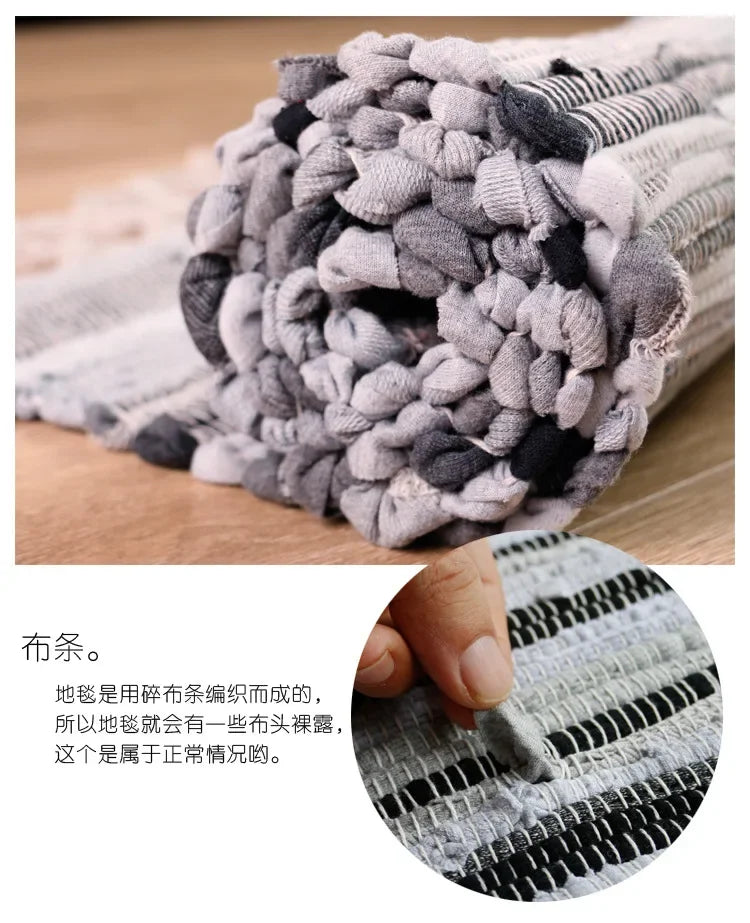 Cotton Cloth Retro Handmade Tassel Rug and Carpet for Home Living Room Tapestry Absorbent Floor Area Mat for Kitchen Boho Decor