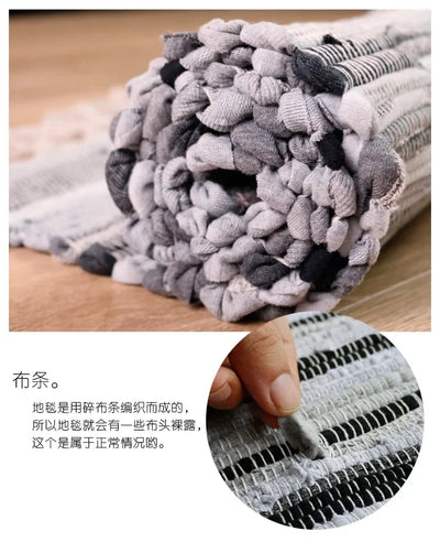 Cotton Cloth Retro Handmade Tassel Rug and Carpet for Home Living Room Tapestry Absorbent Floor Area Mat for Kitchen Boho Decor