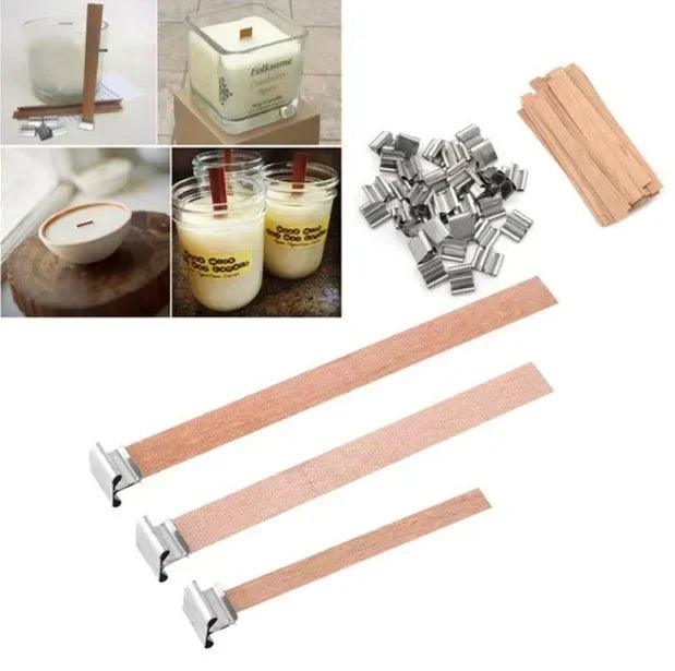 30pcs wooden candle wicks making set with clip base naturally smokeless wood core for diy jar tools