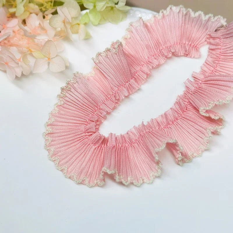 4M/lot 3cm Wine red/pink/Beige Chiffon Pleated Lace Dog Tooth Ruffle Lace Trimming for Dress Pet Cloth Home Decoration X1496