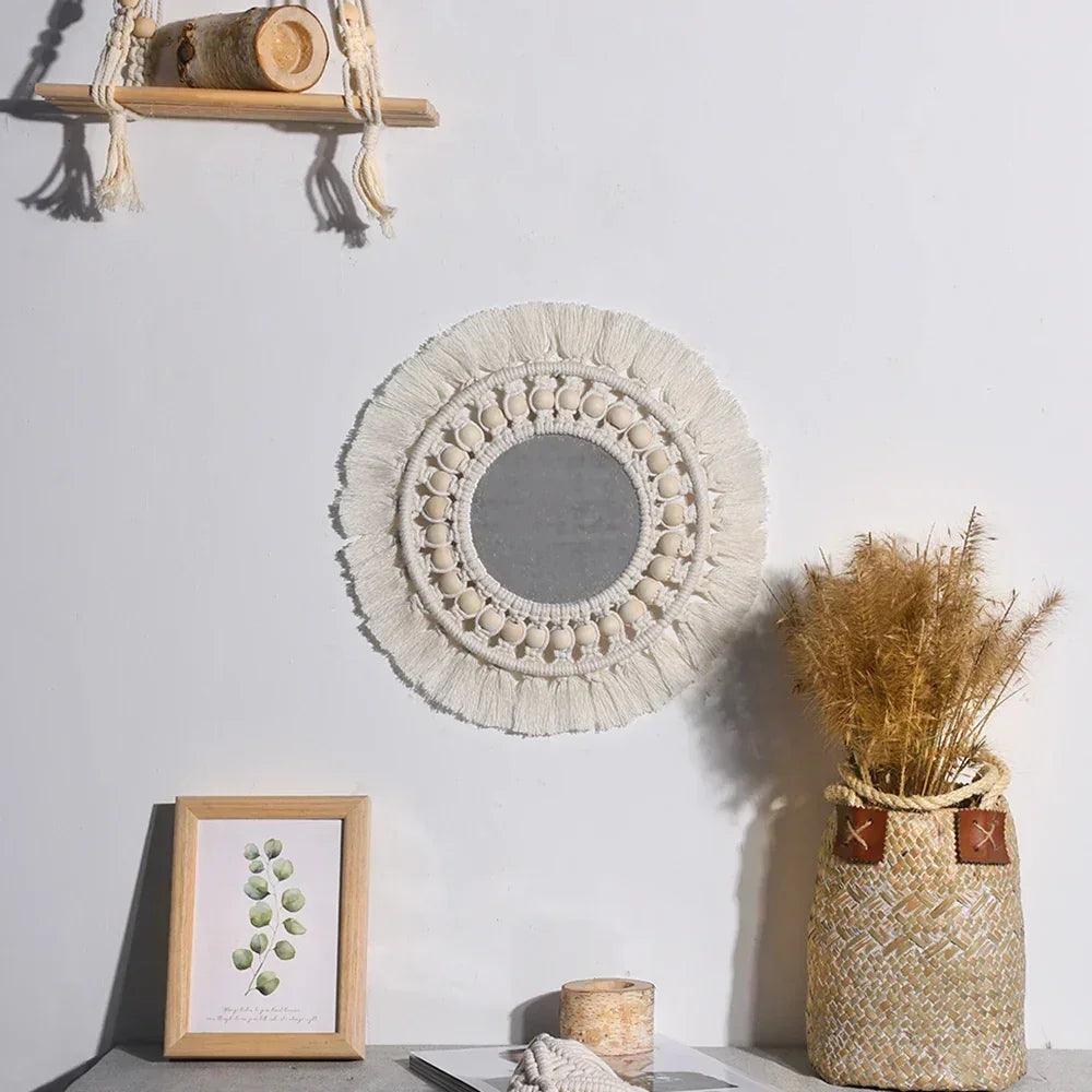 Macrame decorative wall mirror boho home decor makeup aesthetic mirrors living room bedroom christmas wedding