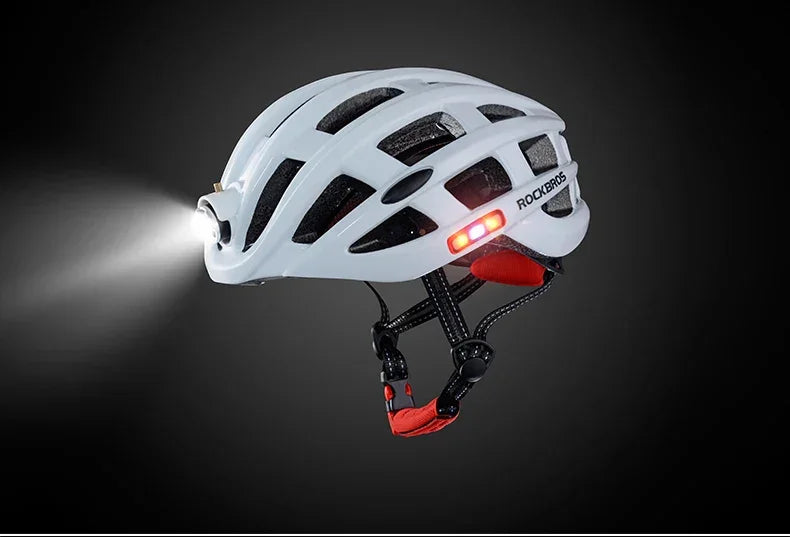 ROCKBROS Bicycle Helmets Ultralight Cycling Helmet Mountain Road Bike Helmet With Glowing Headlight Warning Light Safety Cap