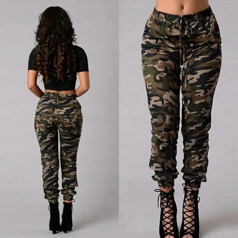 New Women Camo Cargo High Waist Hip Hop Trousers Pants Military Army Combat Camouflage Long Pants Hot Capris Plus Size S-2XL New