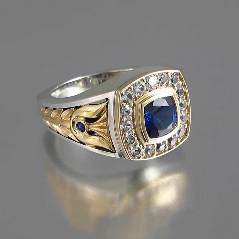 Luxury 925 ring for men natural 2 carat sapphire with diamond jewelry anillos de bizuteria gemstone rings box