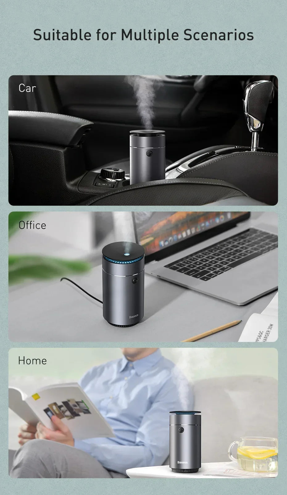 Baseus Car Diffuser Humidifier Auto Air Purifier Aromo Air Freshener with LED Light For Car Aroma Aromatherapy Diffuser
