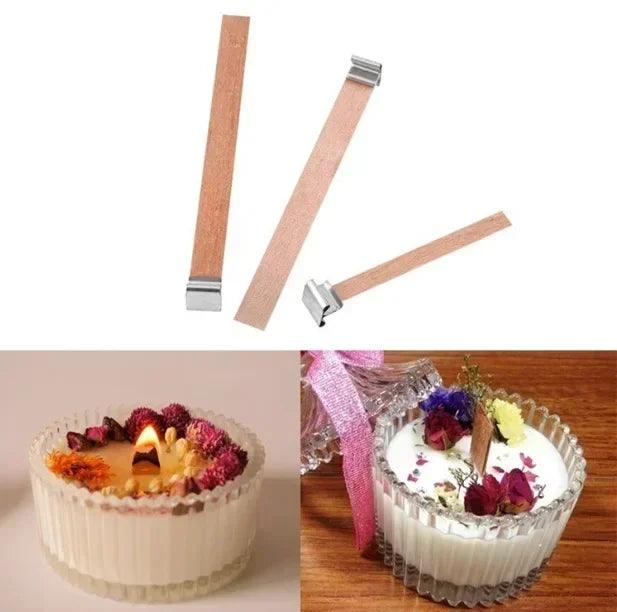 30pcs wooden candle wicks making set with clip base naturally smokeless wood core for diy jar tools