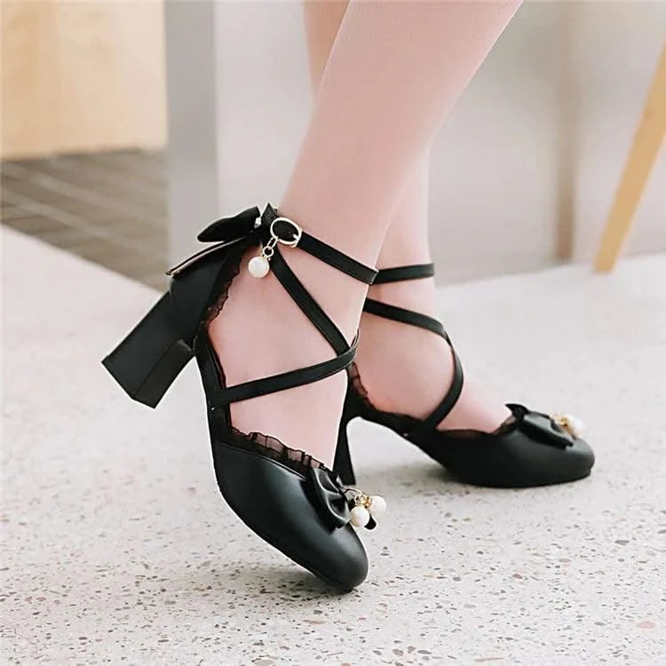 Kids Fashion Bowknot Thick High Heel Shoes | Children's Party Shoes| Fancy Dress Shoes for Girls