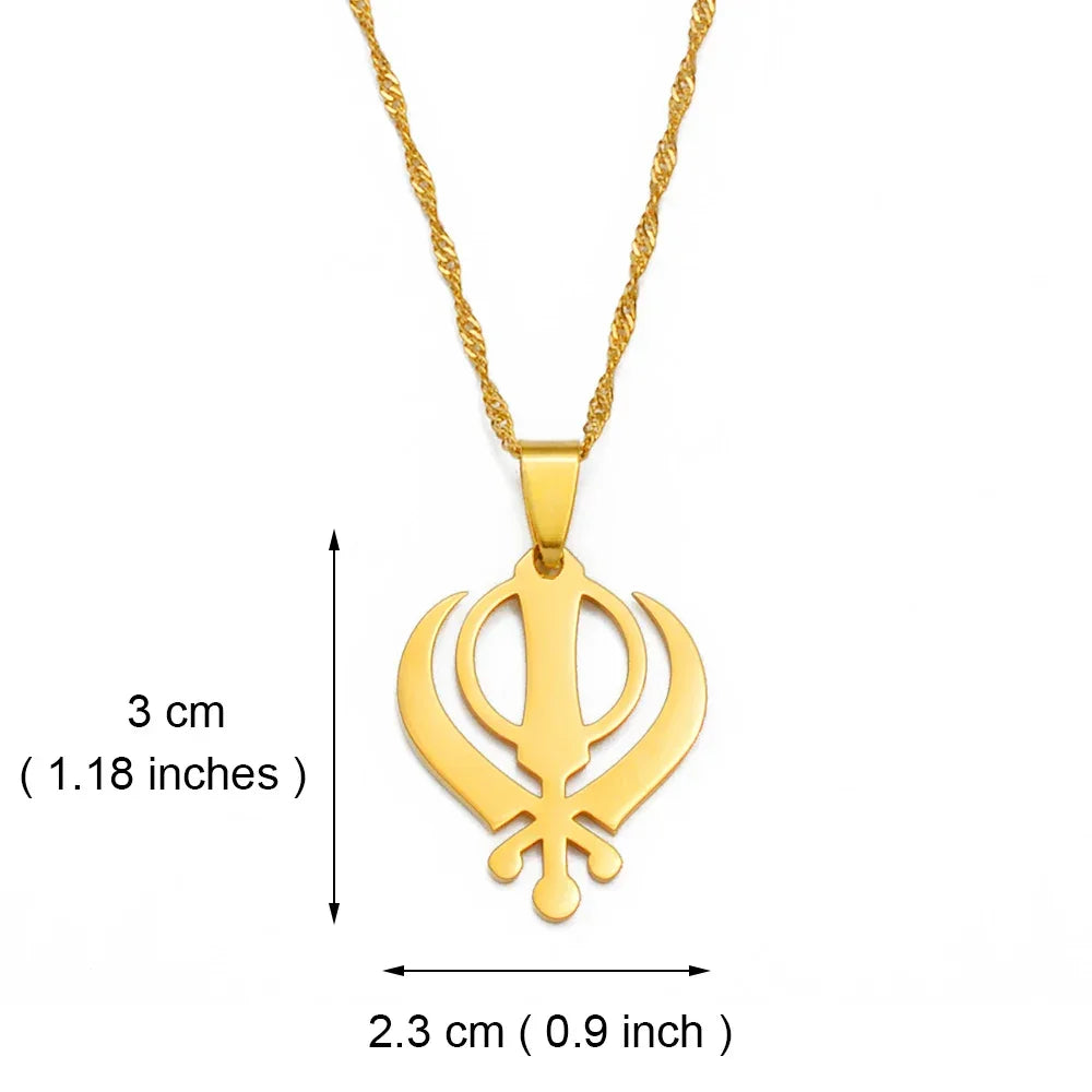 Anniyo Sikhism Necklace Pendant Sikh Khanda Jewelry Black/Gold Color Necklaces India Pakistan Malaysia Punjab Religious @009521