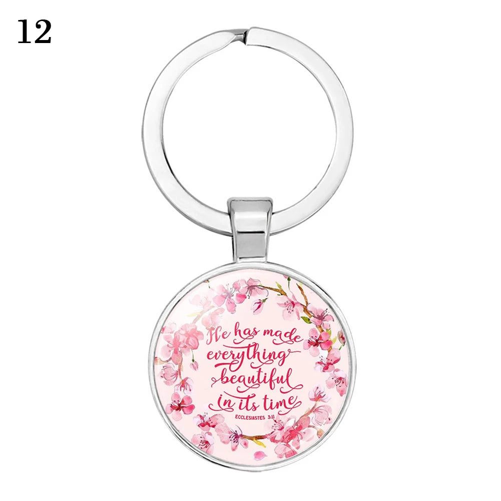 Give Thanks With A Grateful Heart Bible Verses Keychain Glass Scripture Quote Jewelry Christian Faith Keyring Thanksgiving Gifts