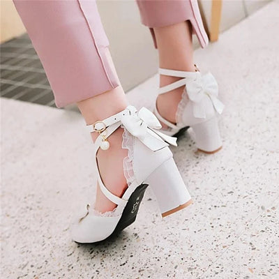 Kids Fashion Bowknot Thick High Heel Shoes | Children's Party Shoes| Fancy Dress Shoes for Girls