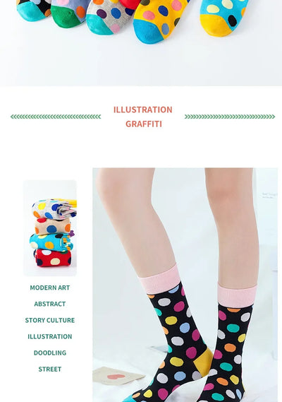 Women Crew Socks Funny Cute Cartoon candy colour dot crew socks Happy Harajuku skateboard Socks sox dropshipping