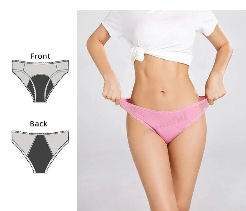 Bamboo Menstrual Panties for Women 4 Layer Absorbent Period Underwear Lace Bikini Leak Proof Culotte Menstruelle