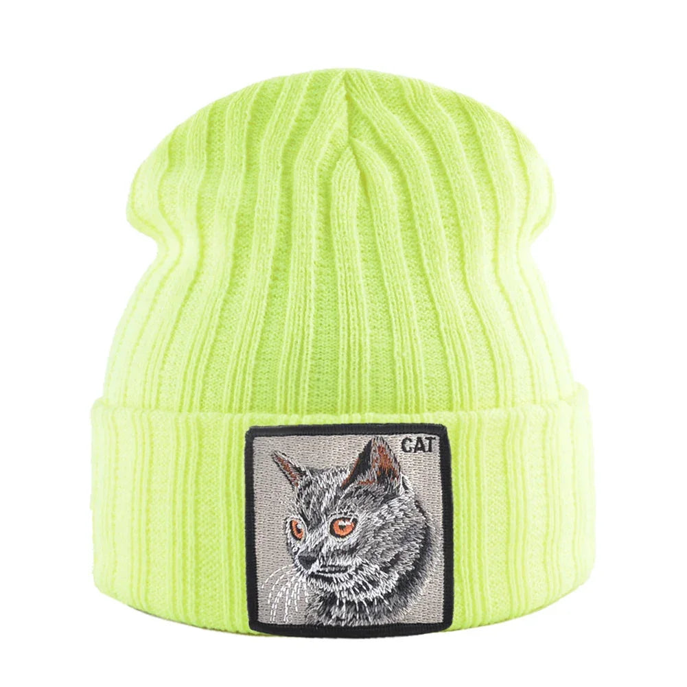 Women's Fashion Beanies Hat Solid Color Knitted Wool Skullies With Embroidery Patch Autumn Winter Men's Knit Gorras Bonnet