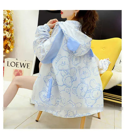 Summer Thin Sunscreen Jacket Women New Kawaii Bear Print Coats Female Casual Korean Loose Zipper Windbreaker