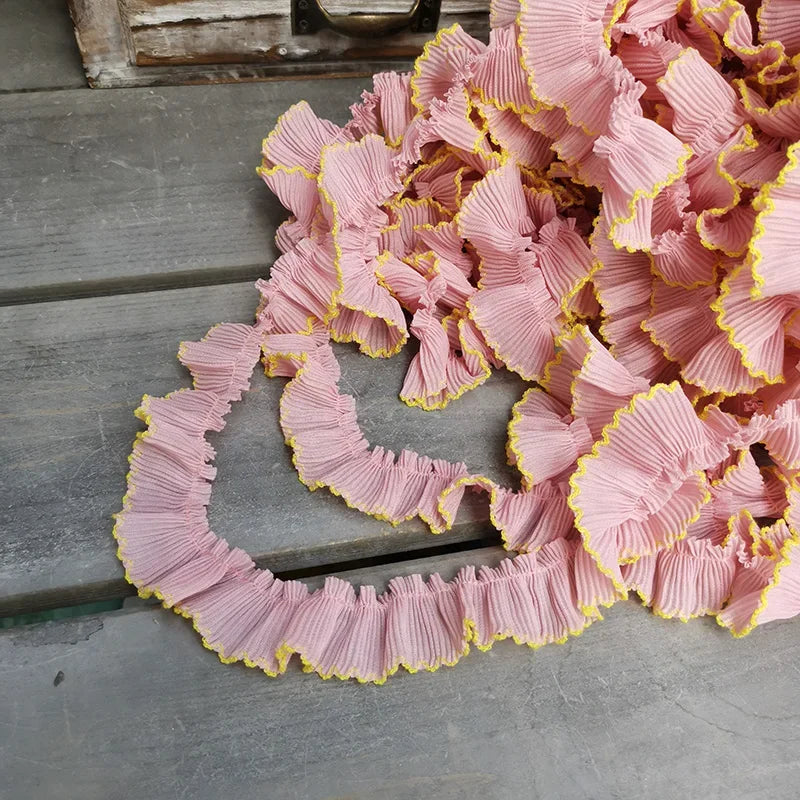 4M/lot 3cm Wine red/pink/Beige Chiffon Pleated Lace Dog Tooth Ruffle Lace Trimming for Dress Pet Cloth Home Decoration X1496