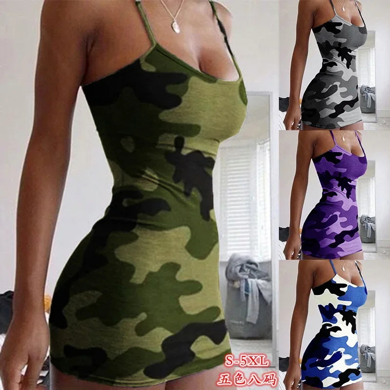 Dress Women Summer Dresses Floral Camouflage Printed Sling Sexy Package Hip Printing Sling Dresses Casual Vestidos ZCBKqz13
