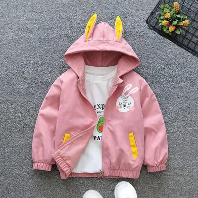 Baby Girls Cute Rabbit Hooded Casual Zipper Jacket| Spring |Autumn |Christmas |Outerwear Coat 1 2 3 4 5 6 Years |Kids Clothes