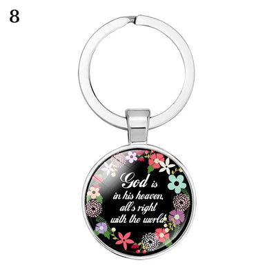 Give Thanks With A Grateful Heart Bible Verses Keychain Glass Scripture Quote Jewelry Christian Faith Keyring Thanksgiving Gifts