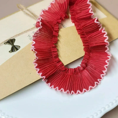 4M/lot 3cm Wine red/pink/Beige Chiffon Pleated Lace Dog Tooth Ruffle Lace Trimming for Dress Pet Cloth Home Decoration X1496