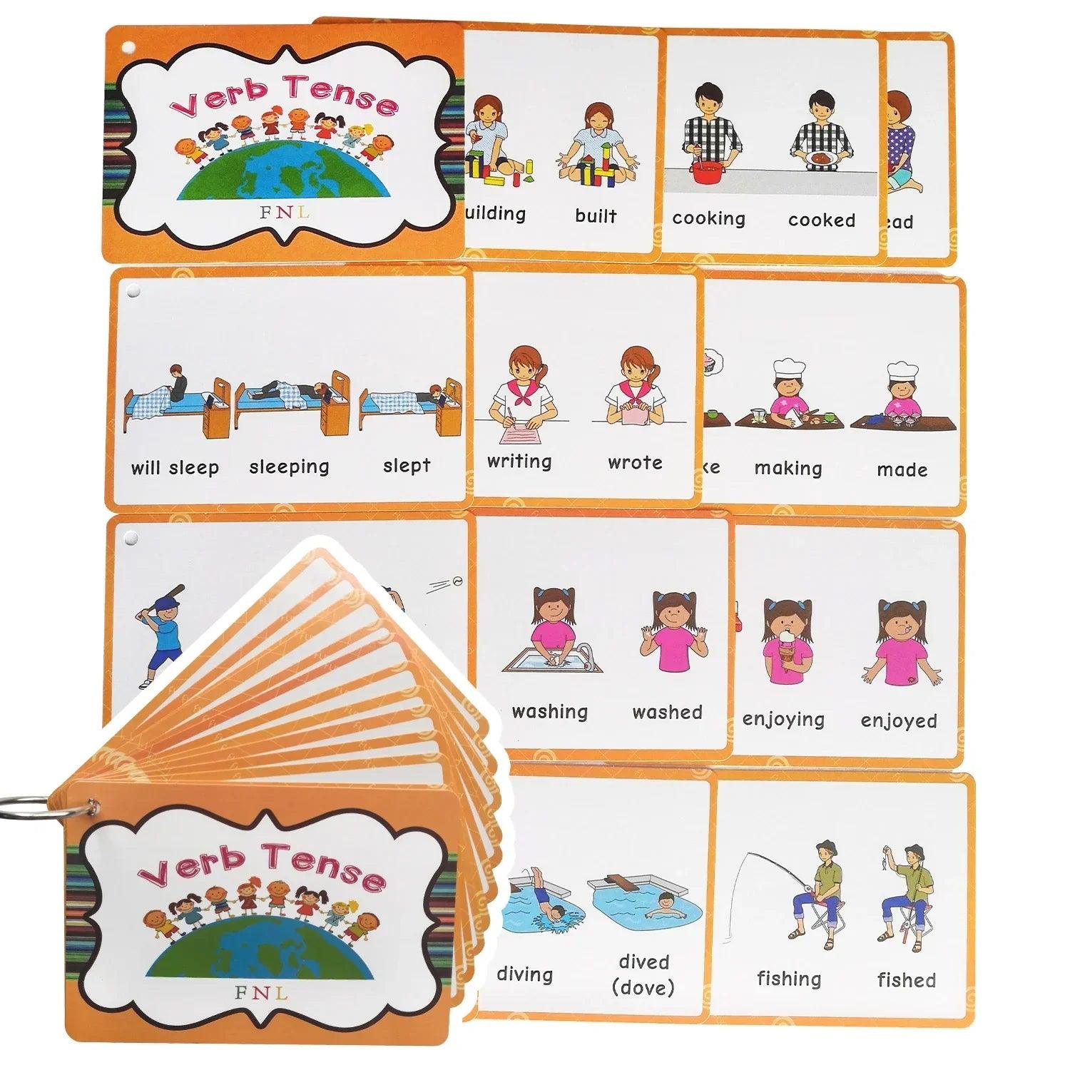 24 groups/set verb tense flash card leaning english word picture cards educational toys for children games classroom