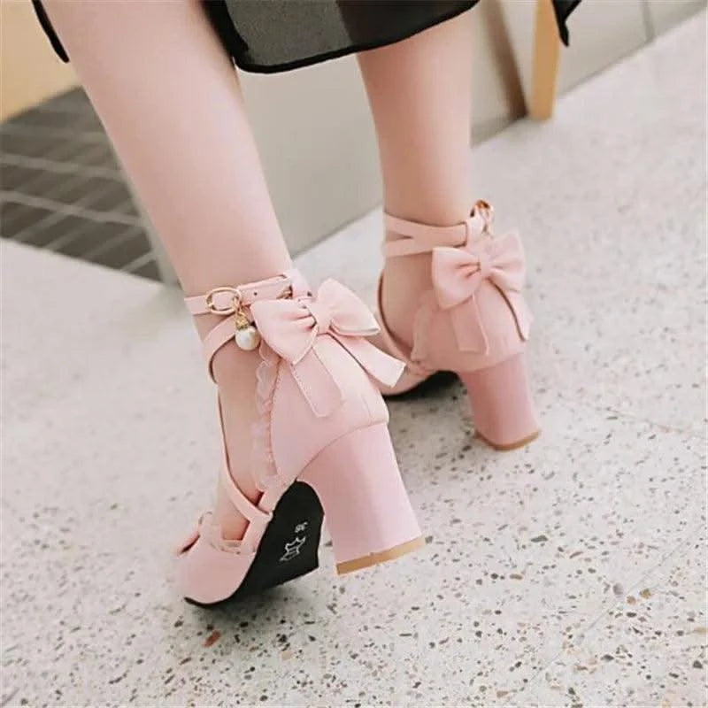 Kids Fashion Bowknot Thick High Heel Shoes | Children's Party Shoes| Fancy Dress Shoes for Girls