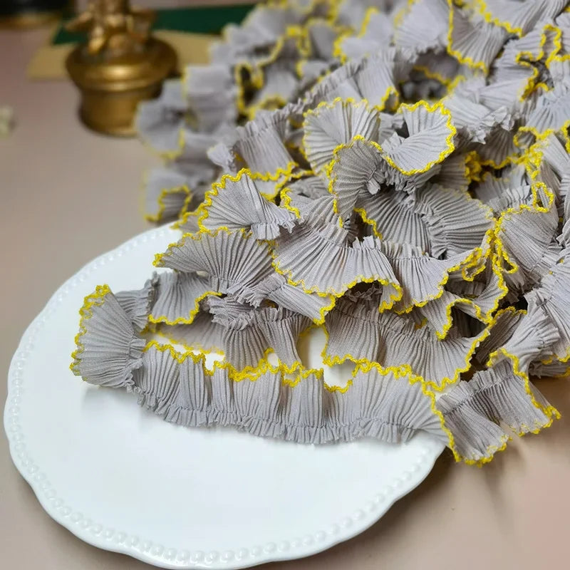 4M/lot 3cm Wine red/pink/Beige Chiffon Pleated Lace Dog Tooth Ruffle Lace Trimming for Dress Pet Cloth Home Decoration X1496