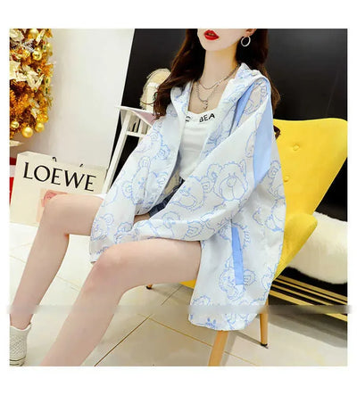 Summer Thin Sunscreen Jacket Women New Kawaii Bear Print Coats Female Casual Korean Loose Zipper Windbreaker