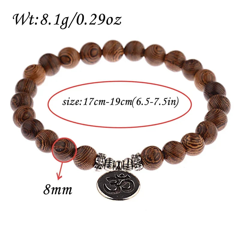 Ethnic Buddhism Lotus Pendant Bracelet Homme Women's Chakra Wood Beaded Bracelet Drop Shipping