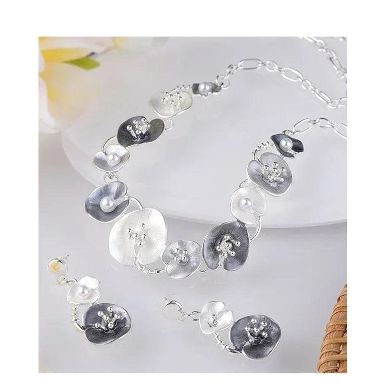 Meicem women silver plated pendant original design chain leaf necklace drop female luxury necklaces set for wedding
